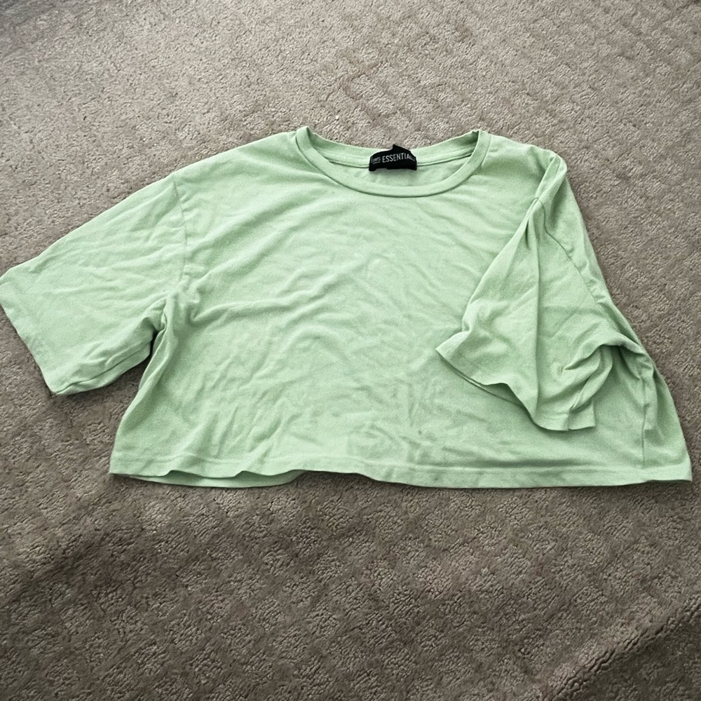 Essentials Green or Baby Pink Boxy Crop T-Shirt 3/4 Sleeve